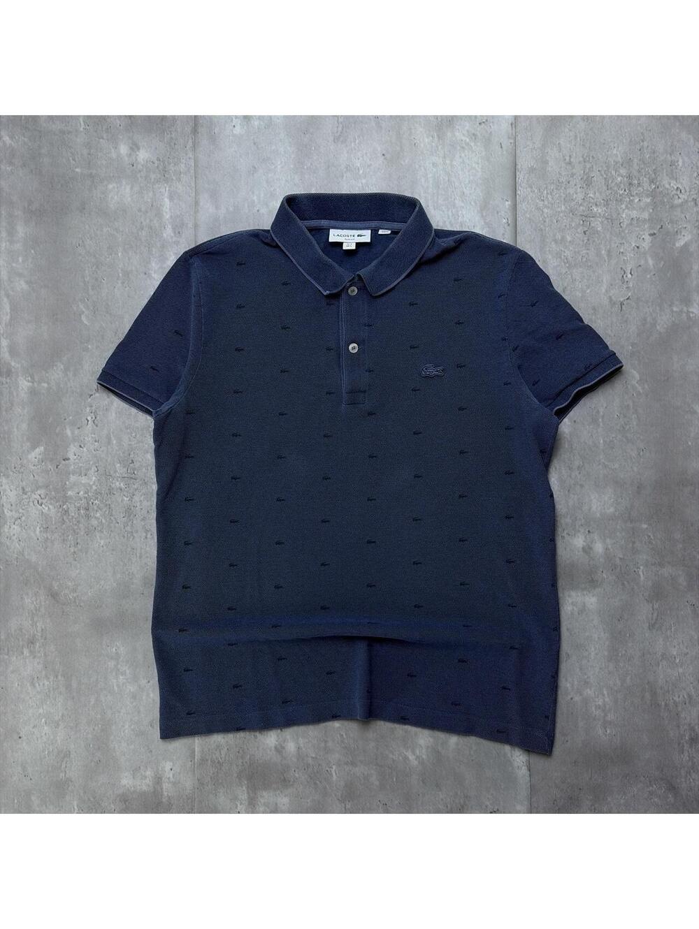 Y2K Navy Lacoste Grunge AOP Logo Polo Shirt